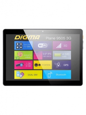 Планшет Digma Plane 9505 3G Grafit (9.6" IPS, 1280x800, 4х1.2ГГц, 1+8Гб, GPS, 5.1)