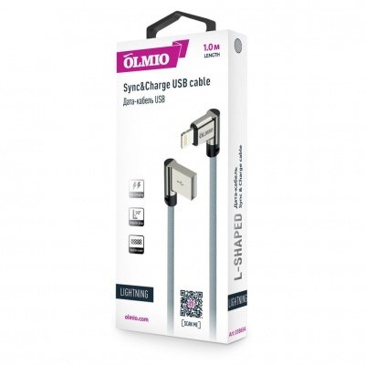 USB-кабель Partner, Apple 8 pin, ткань, 1.0 м, круглый, L-образный разъем, серый