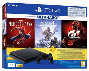 Игровая приставка Sony PlayStation 4 Slim 1Tb + Человек-паук + Horizon Zero Dawn + GT Sport + 3 месяца PS Plus