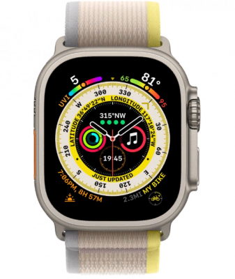 Apple Watch Ultra GPS + Cellular 49mm Titanium Case with Yellow/Beige Trail Loop (корпус из титана, ремешок Trail желтого/бежевого цвета)