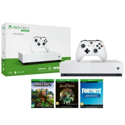 Игровая приставка Microsoft Xbox One S 1 ТБ S All Digital + игры Minecraft, Sea of thieves, Fortnite