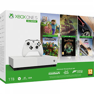 Игровая приставка Microsoft Xbox One S 1 ТБ S All Digital + игры Minecraft, Sea of thieves, Forza Horizon 3