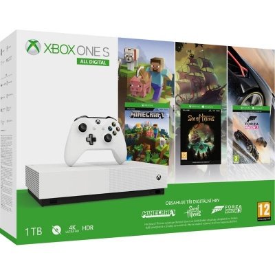 Игровая приставка Microsoft Xbox One S 1 ТБ S All Digital + игры Minecraft, Sea of thieves, Forza Horizon 3