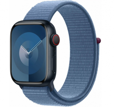 часы apple Watch SE 2023 44mm Gen 2 Silver Blue Sport Loop новые на белом фоне в левом нижнем углу еле заметное потемнение (бу)