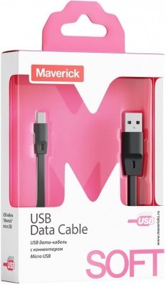 USB-кабель Maverick, micro USB, силикон, плоский, металлический разъем, красный