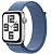 часы apple Watch SE 2023 44mm Gen 2 Silver Blue Sport Loop новые на белом фоне в левом нижнем углу еле заметное потемнение (бу)