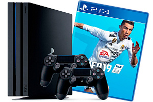 Игровая приставка Sony PlayStation 4 Pro + 2-й джойстик DualShock + игра Fifa 19