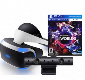 Шлем виртуальной реальности Sony PlayStation VR (CUH-ZVR2) + Camera + PlayStation VR Worlds, черно-белый